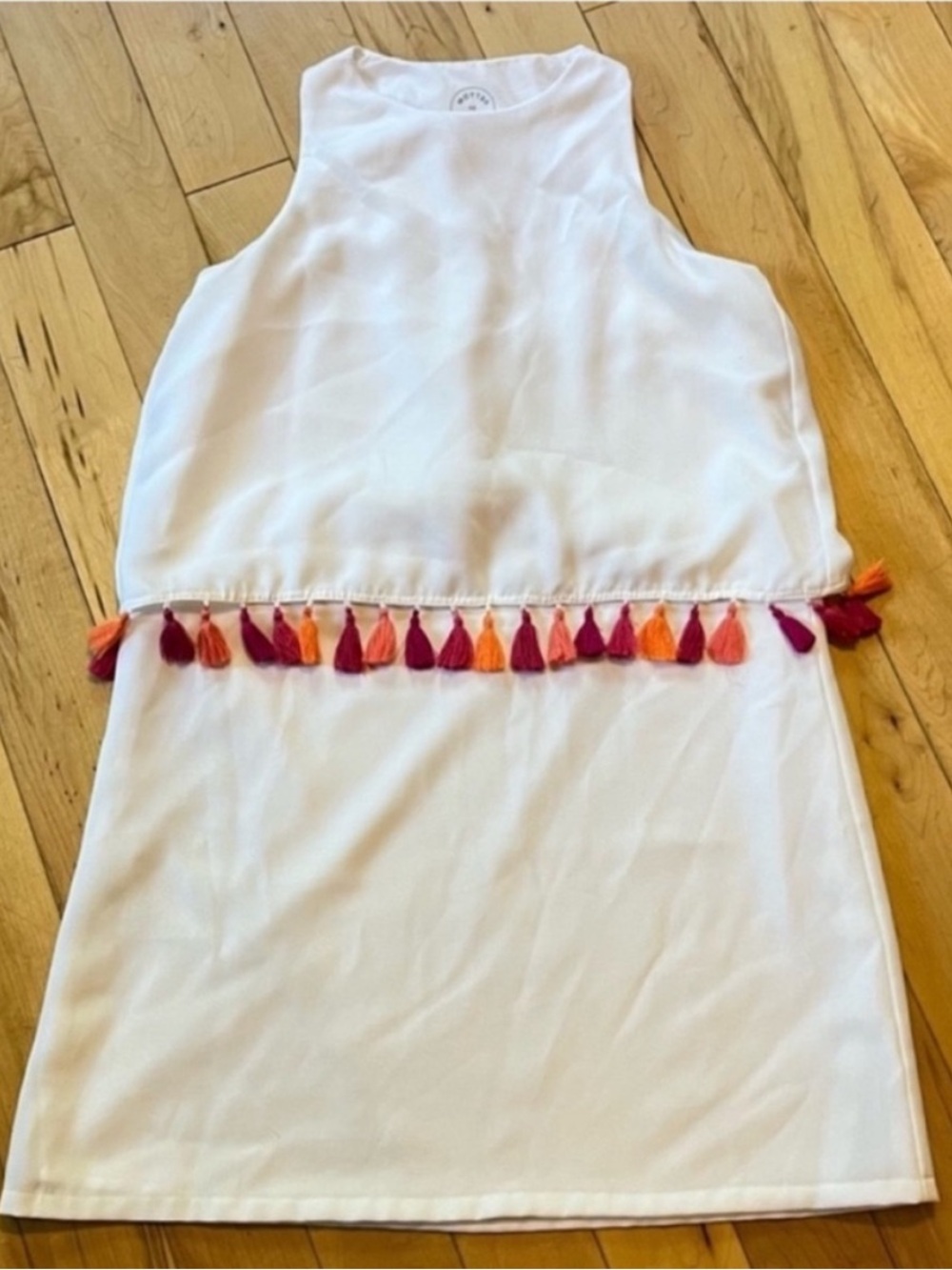 Mott50 UPF 50 dress white lined split back pink orange red tassels extra small